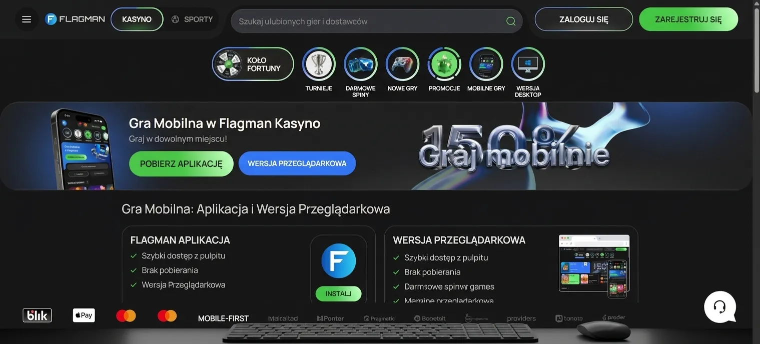 Telefon komórkowy z otwartą aplikacją Flagman Kasyno.